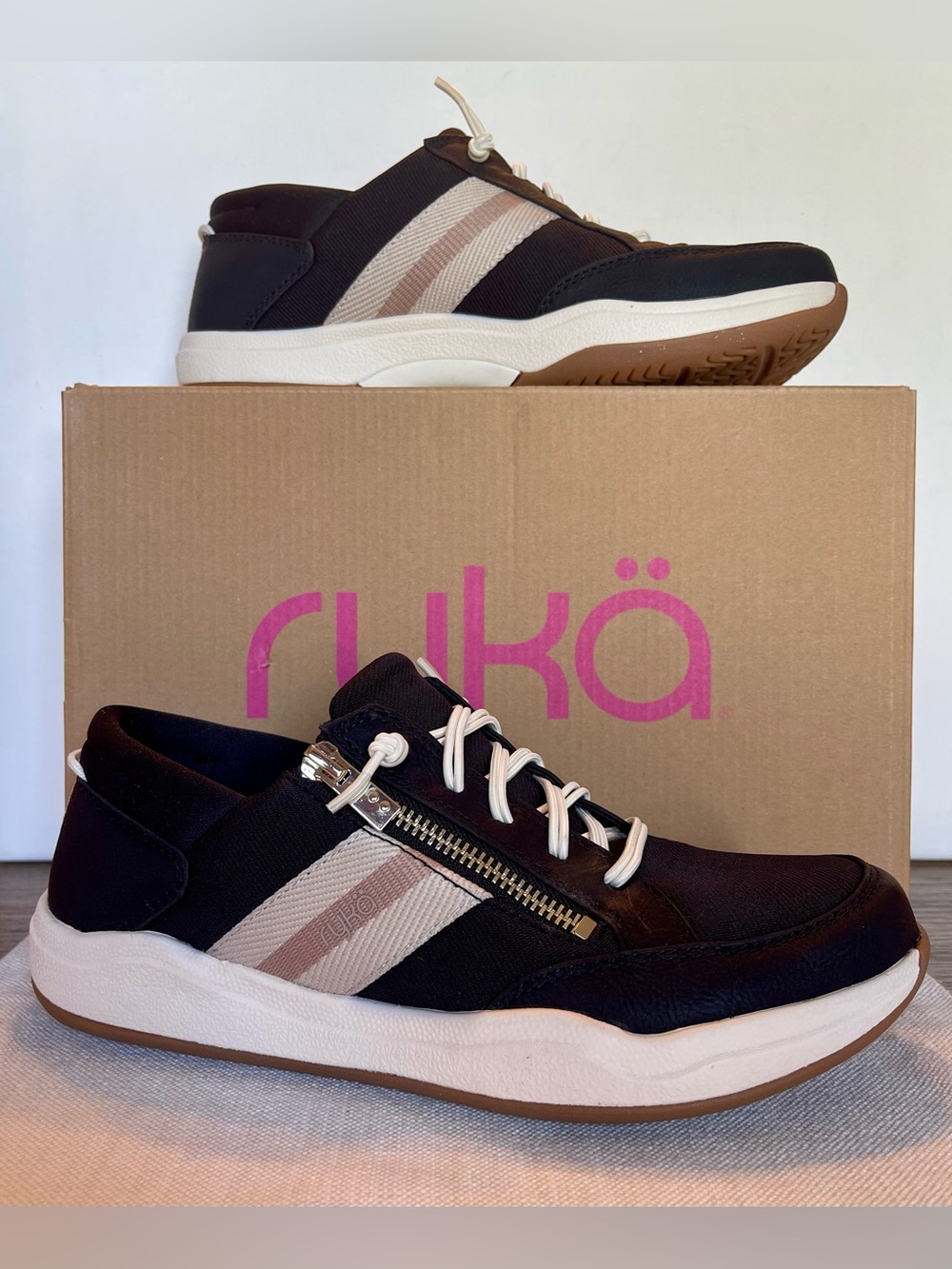 NIB RYKA CAREFREE ZIP BLACK SPORT LIFESTYLE WALKING SNEAKER WOMENS 7.5 - Picture 5 of 15